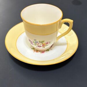 Floral Yellow and White Teacup and Saucer Set